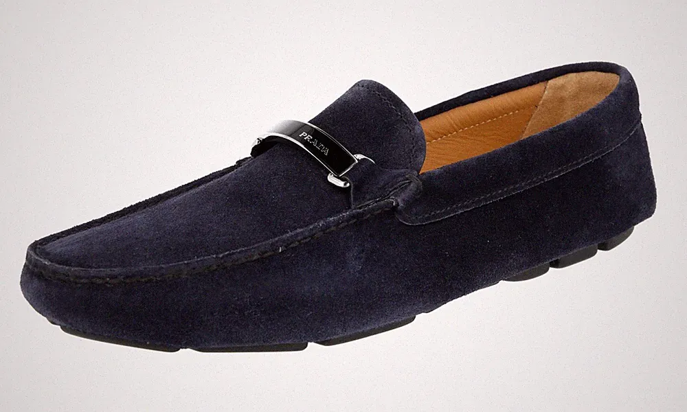 PRADA Wildleder Logo Driving Mokassins Loafer - 2DD166 - Blau - NEU