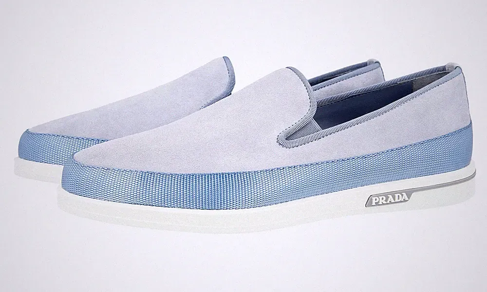 PRADA Wildleder St. Tropez Slip-on Sneaker Loafer 4D3434 Babyblau - 10 44