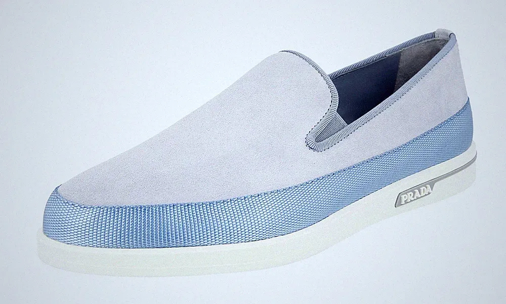 PRADA Wildleder St. Tropez Slip-on Sneaker Loafer 4D3434 Babyblau - 10 44