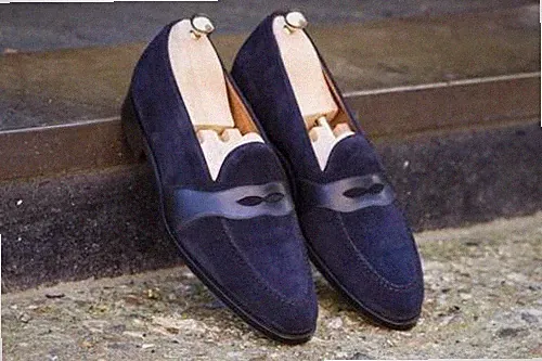 Premium Handarbeit Herren Wildleder Halbschuh Elegant Mokassins Männer Blau Slipper Männer Schuhe
