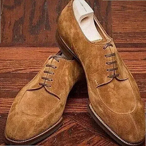 Premium Handarbeit Herren Wildleder Leder Oxford Braun Formell Schnürung Elegant