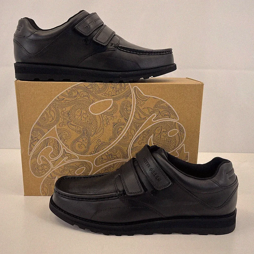Pretty Green Harrow Easy Fasten Schuhe Mokassin Halbschuhe Herren schwarz Leder UK 8,5