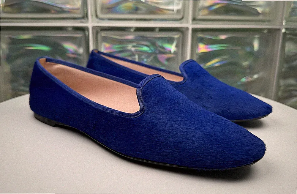 Pretty Loafers Ballerinas Echtfell Damen Gr. 39 Blau Königsblau