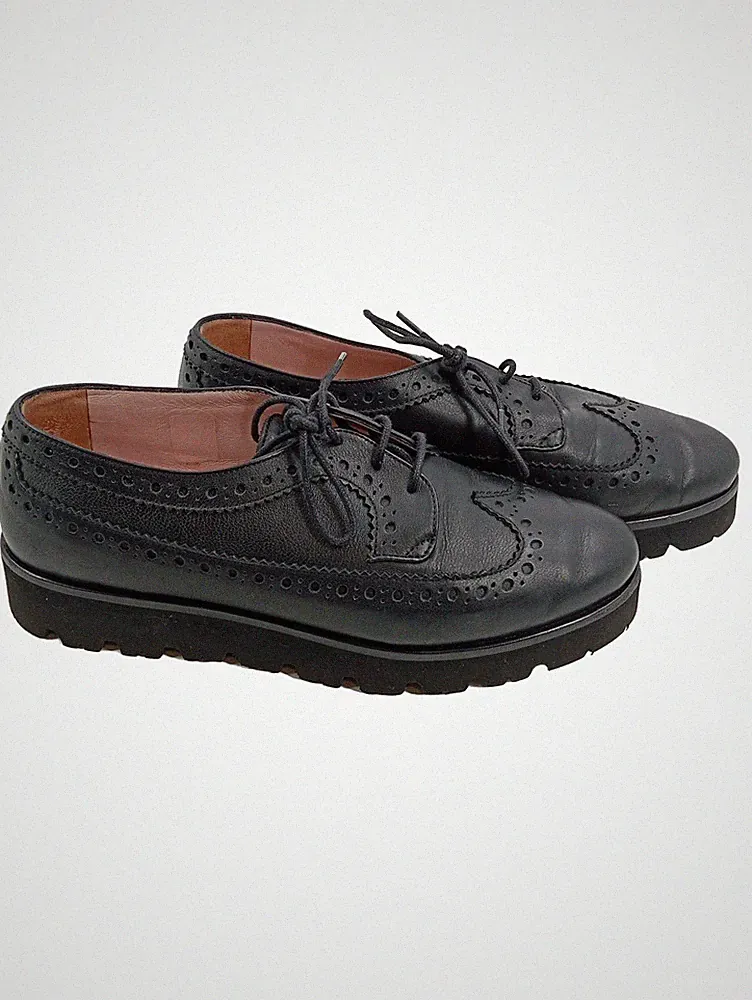 Pretty Loafers Damen Brogue Schnürschuhe Leder Schwarz Gr. 40 Plateau