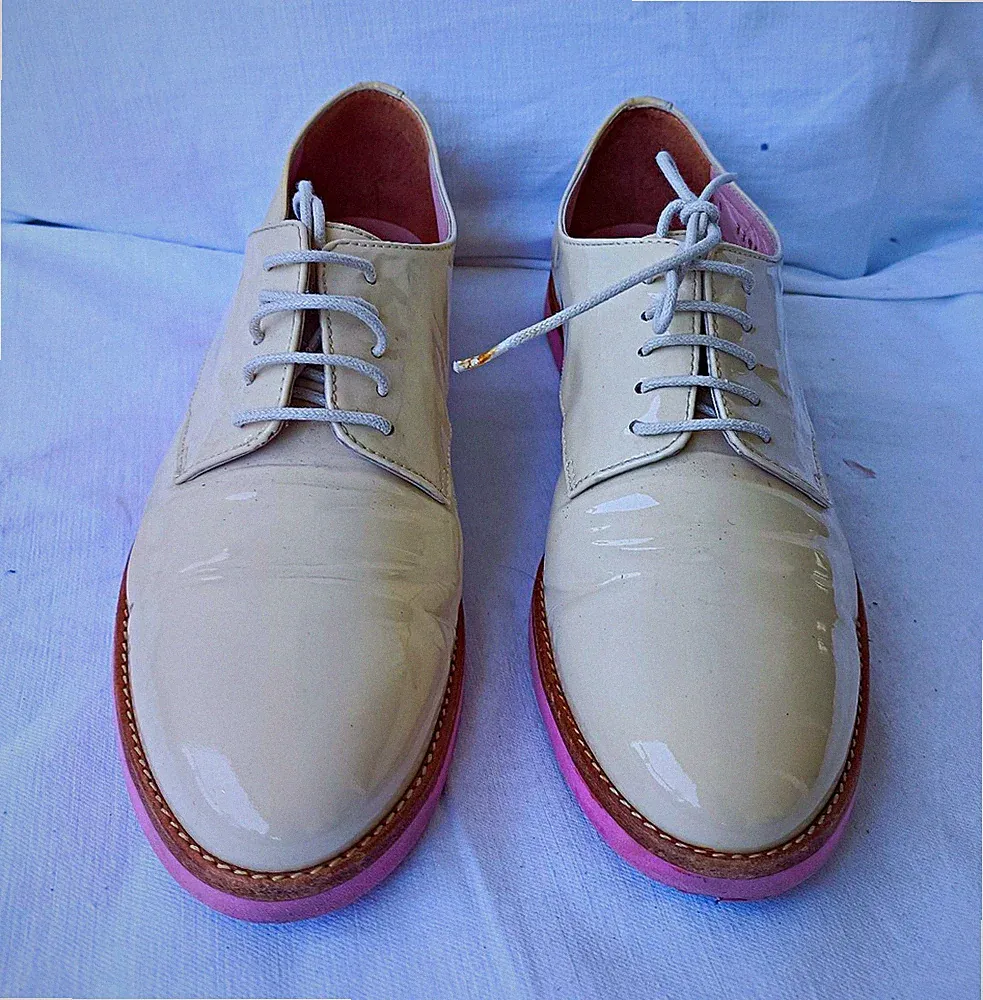 Pretty Loafers Derby Schnürschuhe Lackleder Beige/Pink Lederfutter EU 37