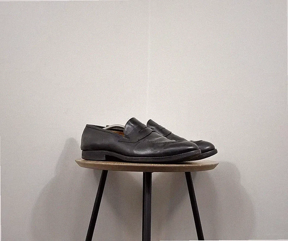 Prime Schuhe handgefertigt Herren schwarz Leder Penny Halbschuhe GoodYear rah...