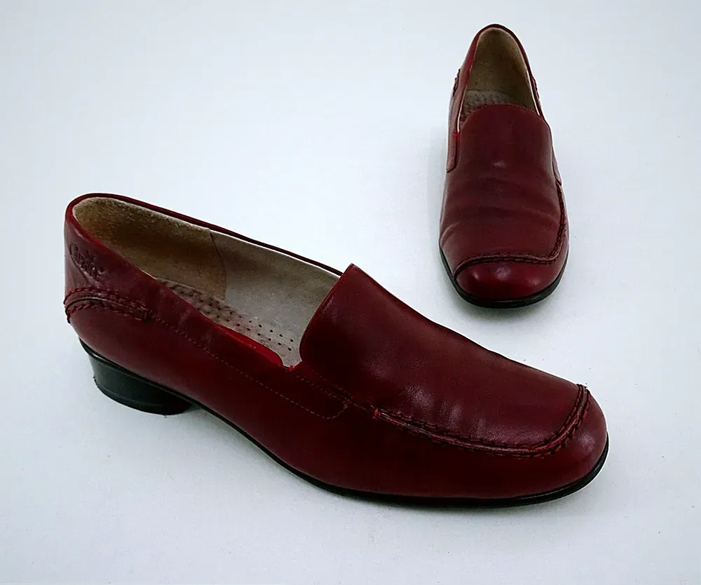 Pumps Caprice Slipper Halbschuhe Loafer Blockabsatz Echtleder rot Gr. 6 = 39