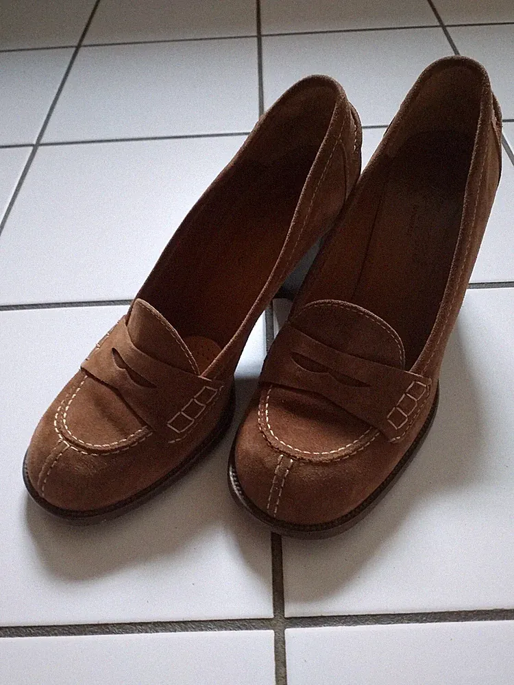 Pumps Penny Loafer Kämpgen Gr. 37,5/38 Cognac Wildleder Sehr guter Zustand