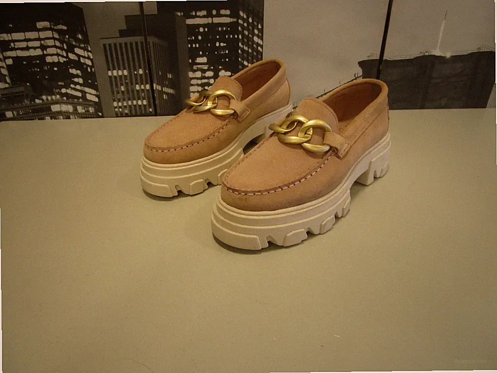PX Schuhe Loafers Wildleder rosa goldene Kette Gr.39 (W46-15)