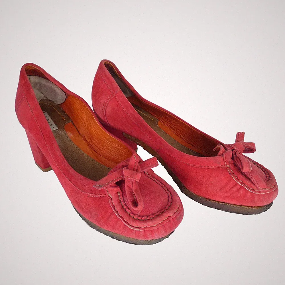 Radley London Wildleder Heels Rot Blockabsatz Mokassin Loafer Style Vintage UK 3