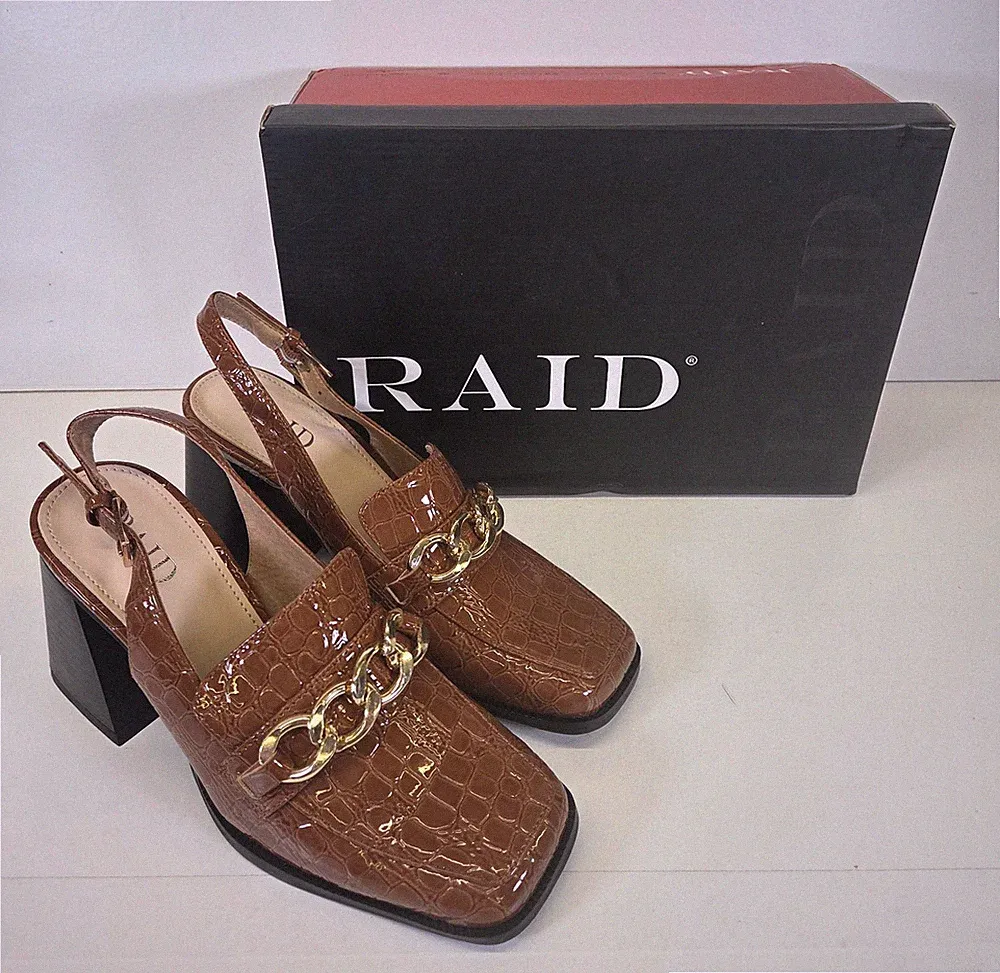 Raid Maeve Slingback-Halbschuhe Damen Größe UK 3 hellbraun Kroko-Lack Kettendetail Schuhe