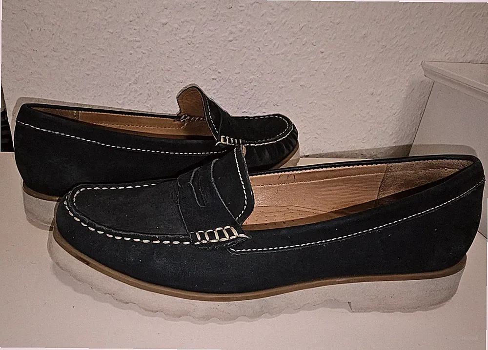 Ralph Harrison Loafer Slipper Mokassins Veloursleder Gr.40 Blau Top Zustand