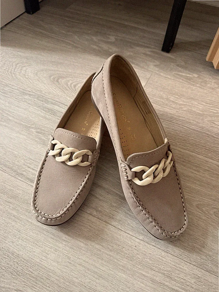 Ralph Harrison Slipper Loafer Mokassins Nubukleder 38 Beige NEU