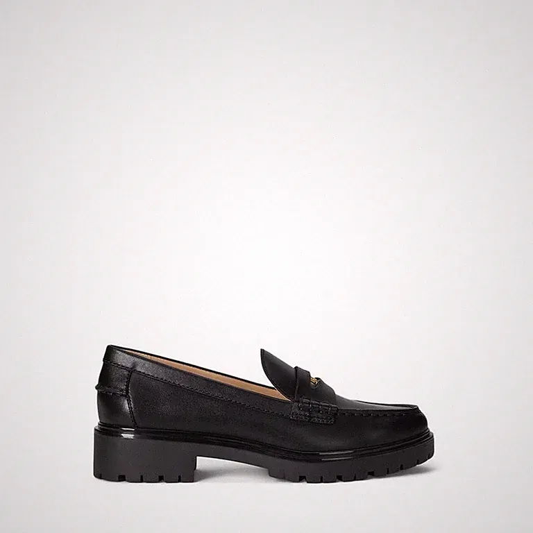 Ralph Lauren Damen Marli Leder Penny Loafer Schwarz UK 5 EU 38 NEU