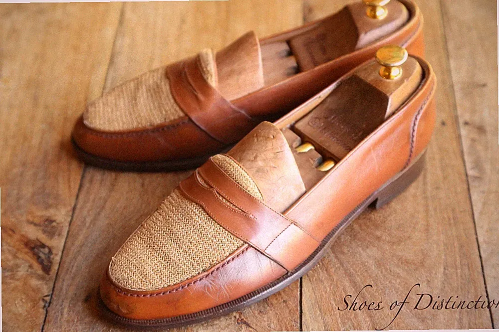 Ralph Lauren hellbraun Leder beige Canvas Penny Halbschuhe Schuhe Herren UK...