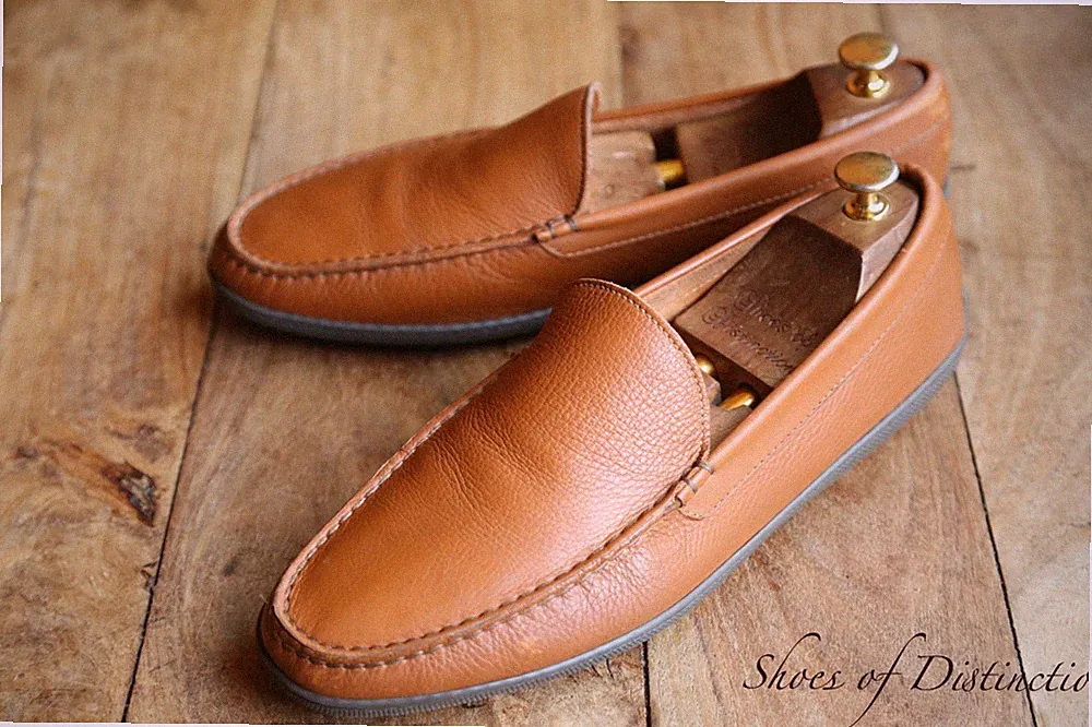 Ralph Lauren hellbraune genarbte Lederschuhe Penny Loafer Herren UK 9,5 EU 43...