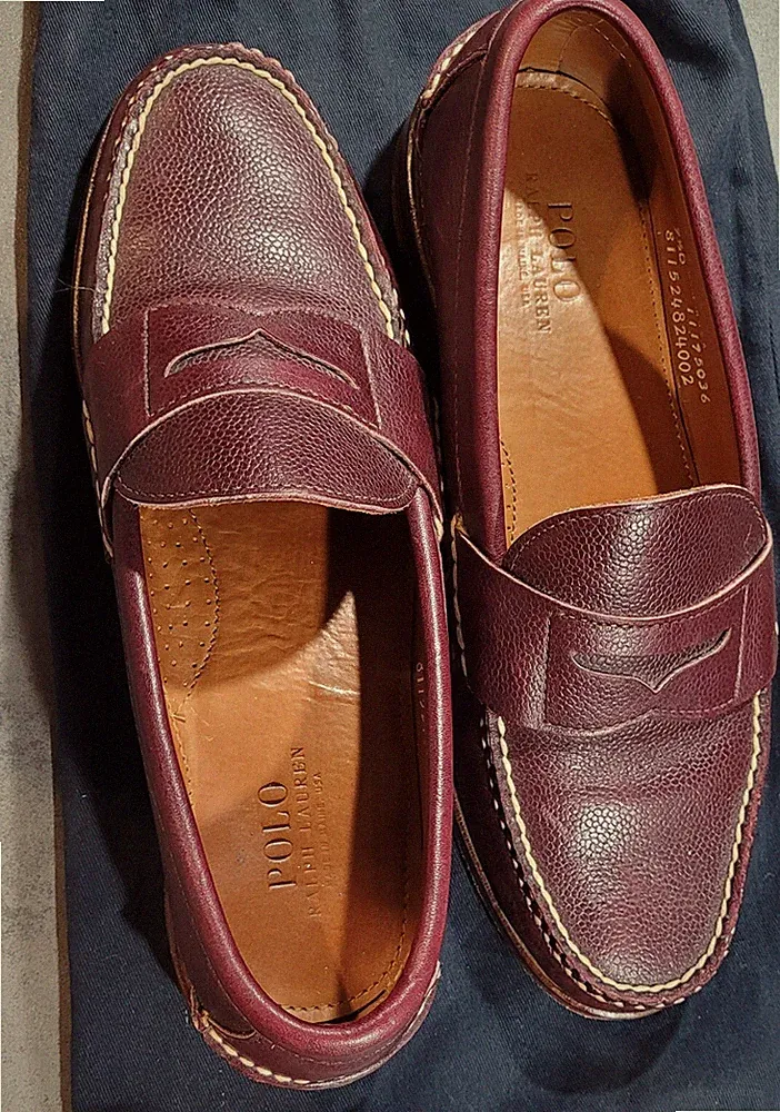 Ralph Lauren Herren Halbschuhe genarbtes Leder rot bordeaux - 9,5D US, 42,5EU, 8,5UK