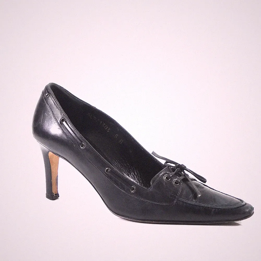 Ralph Lauren Pumps Vintage Loafer Absatz schwarz Leder spitz 90er UK 4