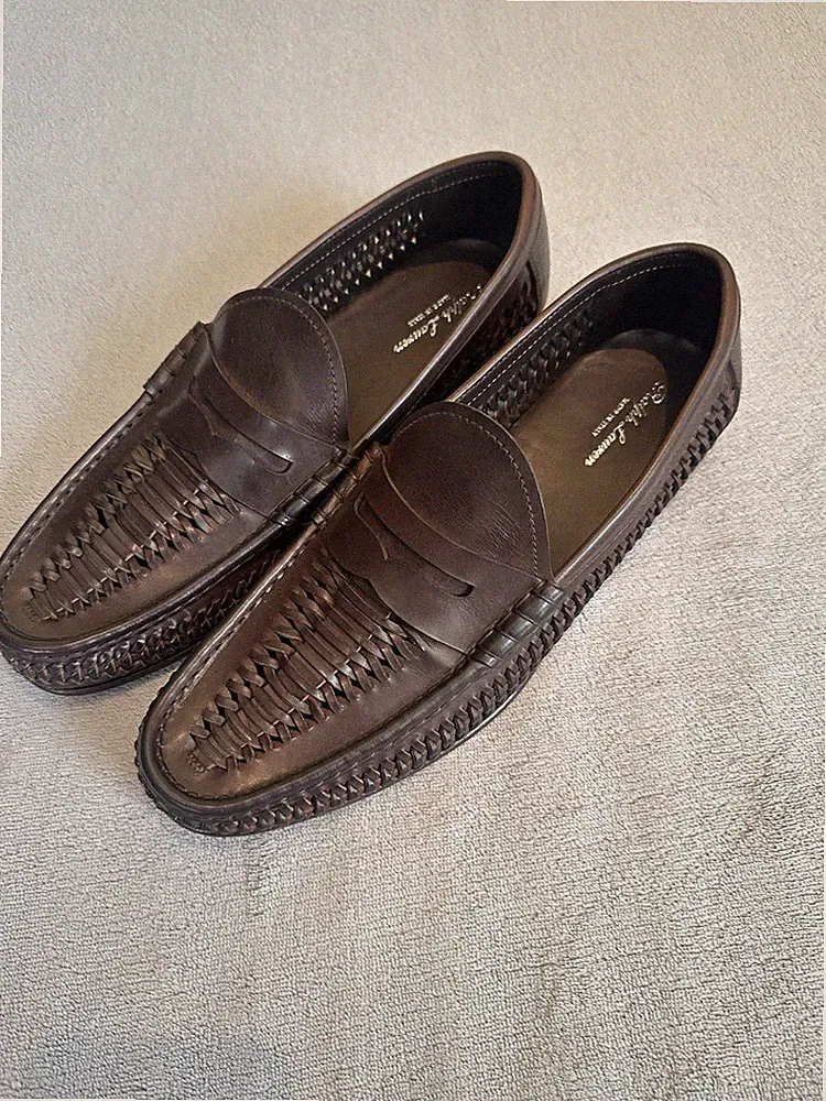 Ralph Lauren Purple Label Chalmers Woven Leather Penny Loafer US12