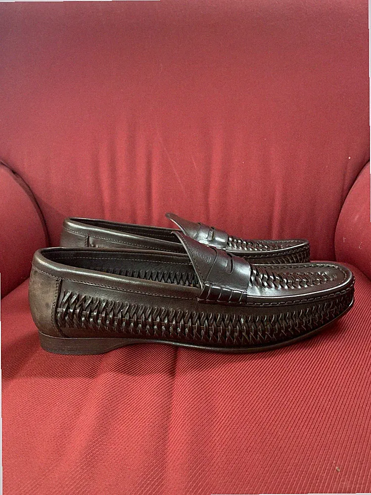 Ralph Lauren Purple Label Chalmers Woven Penny Loafers in Dark Brown 9,5 Italy