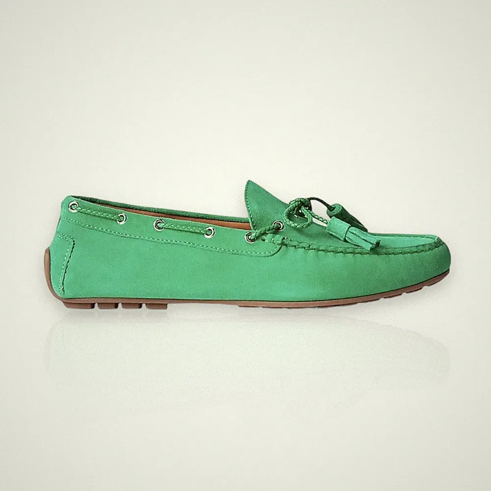 Ralph Lauren Purple Label Harold Braid Tassel Loafer Grün Wildleder Größe EU 43
