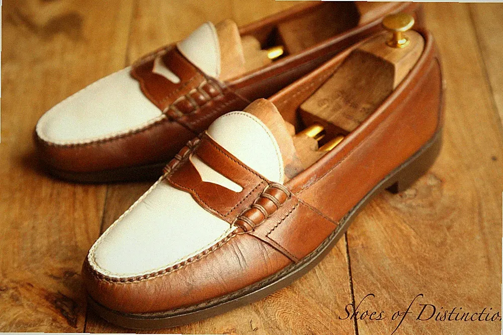 Ralph Lauren Weiß Braun Leder Penny Bit Halbschuhe Schuhe Herren UK 11 US 12...