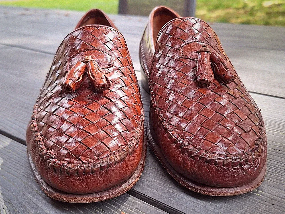 Rarität: Vintage Flechtleder-Loafer von Anster - Made in Italy - Gr. 42,5