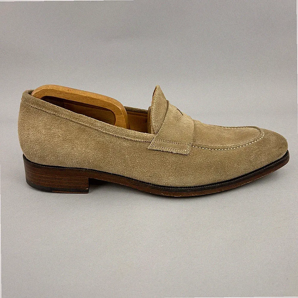 Reiss Schuhe Größe UK9 hellbraun Wildleder Slipper Penny Loafer rahmengenäht Good Year elegant