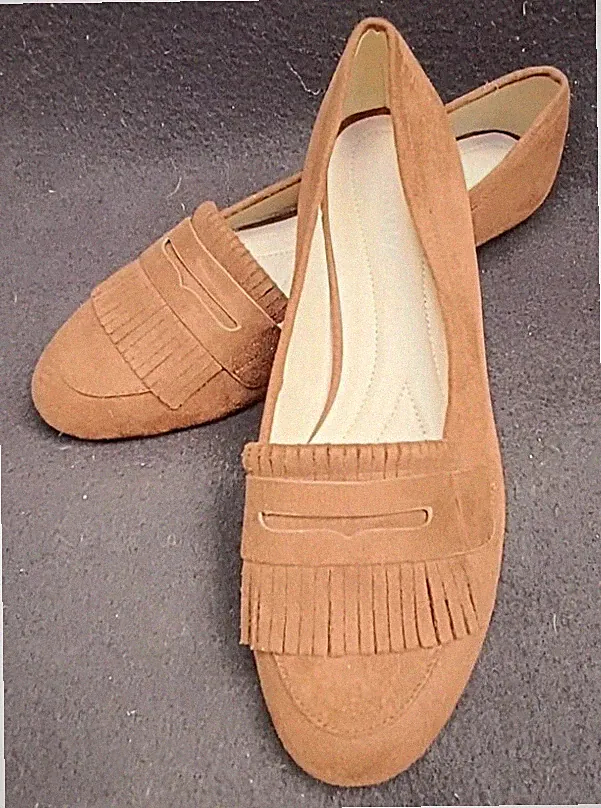 Relativity Damen Loafer Slipper Gr 42 Braun Wildleder Optik Fransen Schuhe