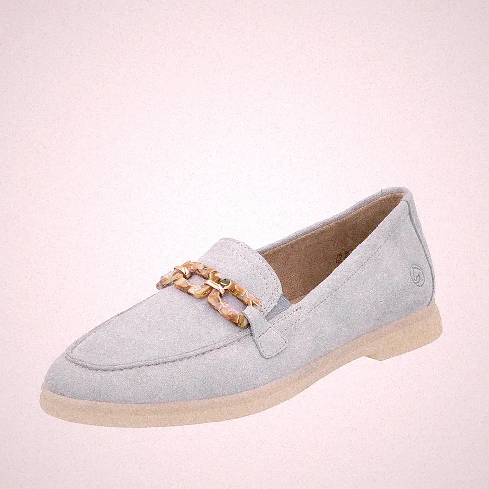 REMONTE Damen Loafer Slipper hellblau D2F00-12 echt Leder und lose Einlage