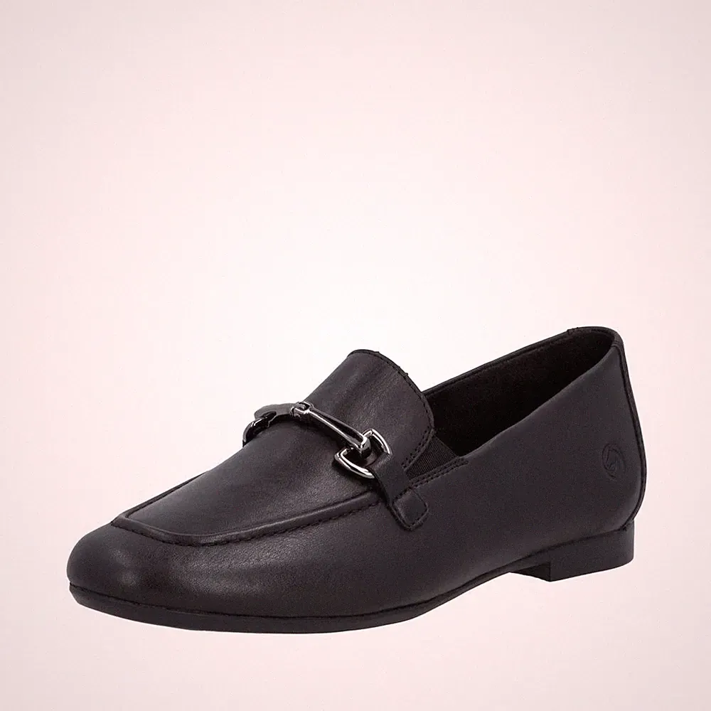 REMONTE Damen Loafer Slipper schwarz D0K13-00 echt Leder, leicht lose Einlage