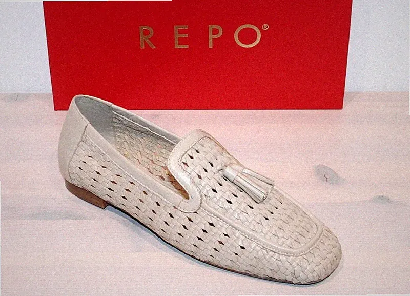 REPO Flecht-Leder Loafer Ballerina Slipper Halbschuh - Made in Italy - Neu !