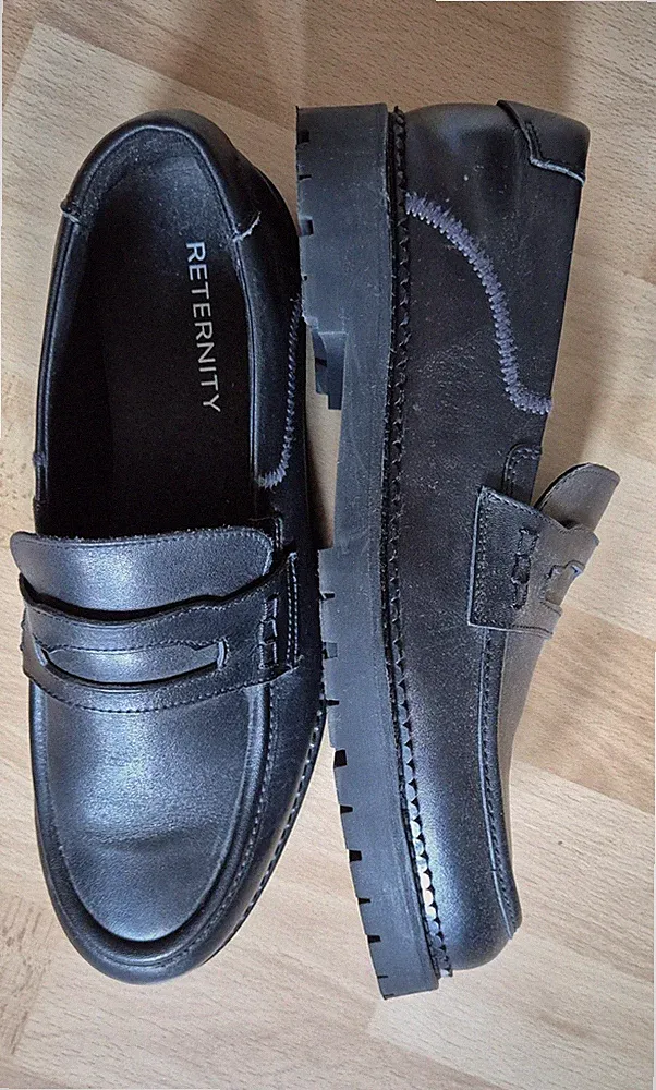Reternity Mokassins Loafer Slip-On Leder Schwarz EU 46 Profilsohle Riegel