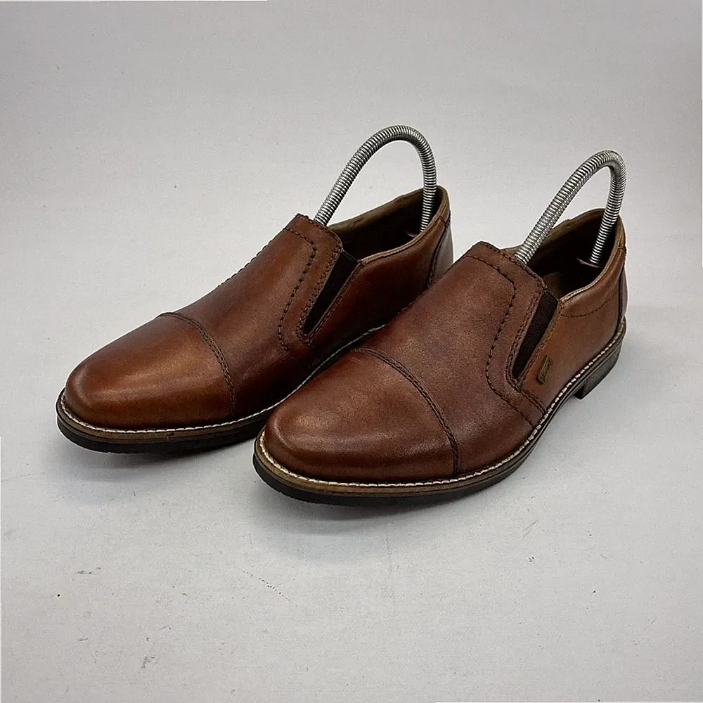 Rieker Antistress Halbschuhe Herren UK7,5 hellbraun Leder gepolstert leicht Slipper