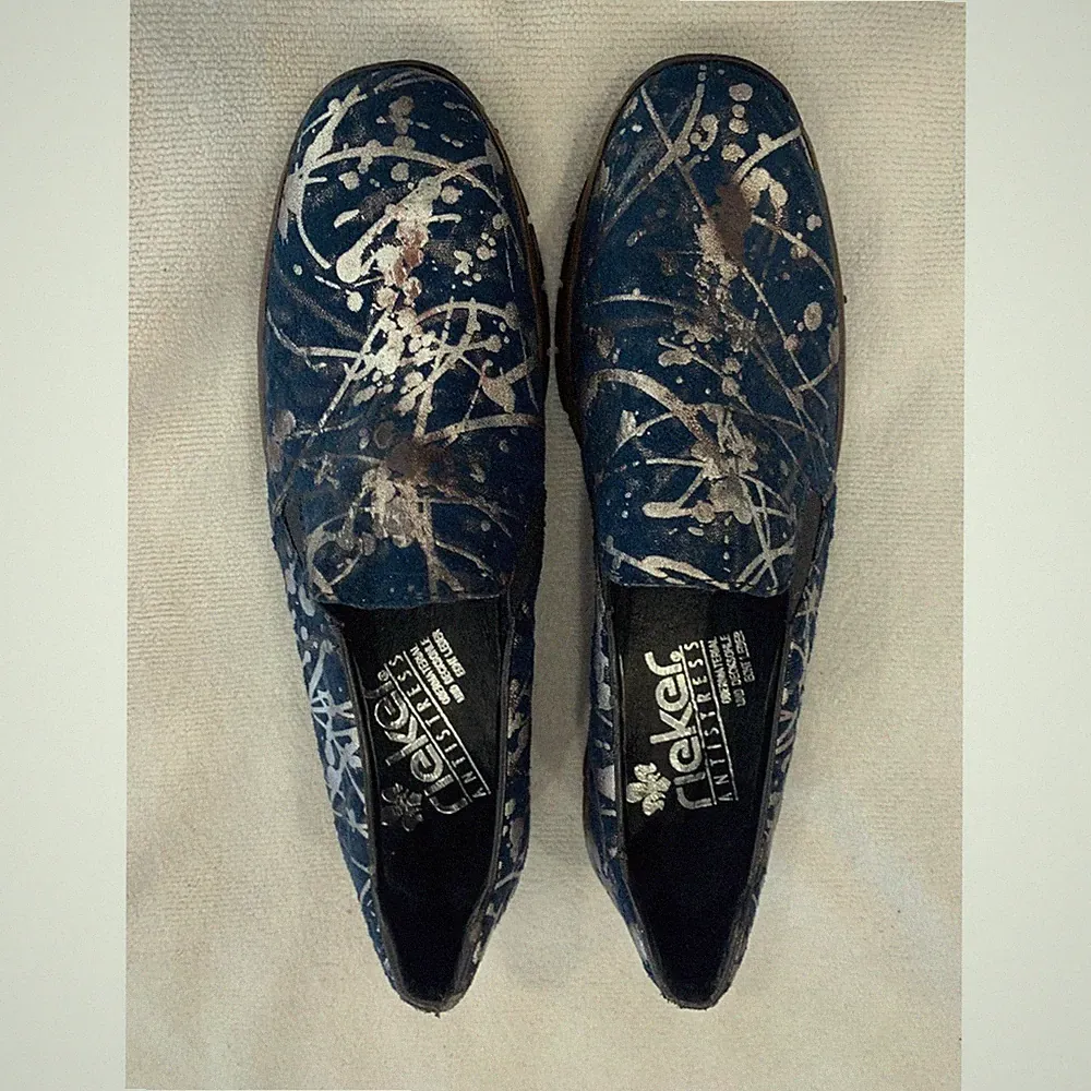 Rieker Antistress Navy Metallic Artistic Loafers EU 39 (8.5US) Comfy Eclectic