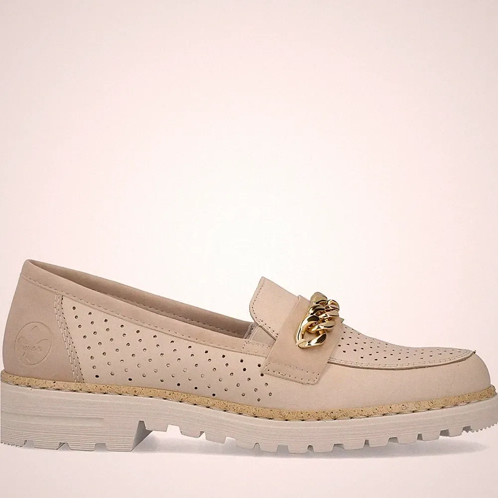 Rieker Damen Beige Leder Loafer Freizeit 54852-60