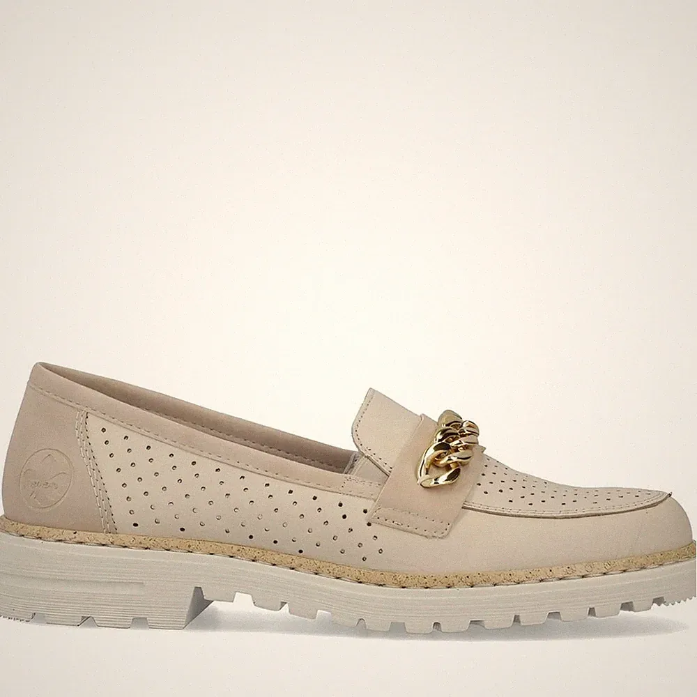 Rieker Damen Beige Leder Loafer Freizeit 54852-60