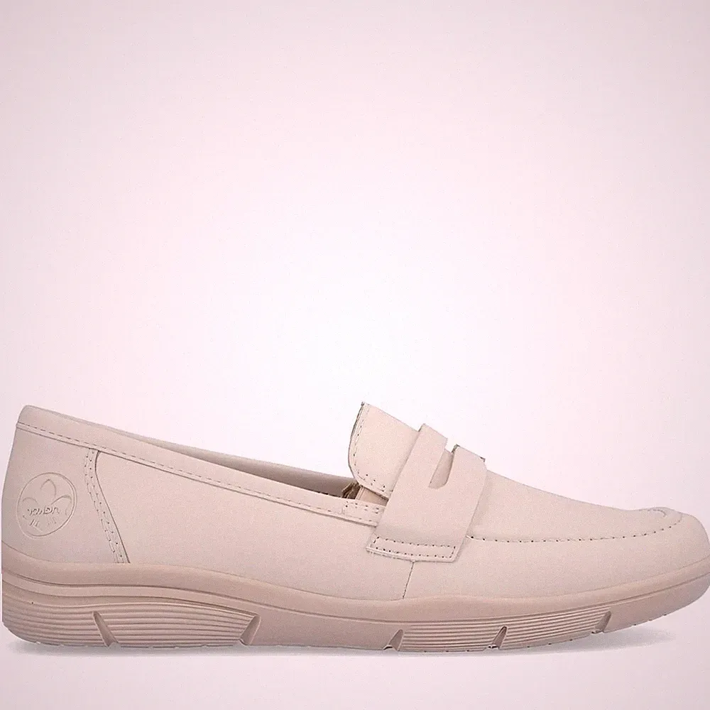 Rieker Damen Beige Leder Loafer Freizeit L7455-60