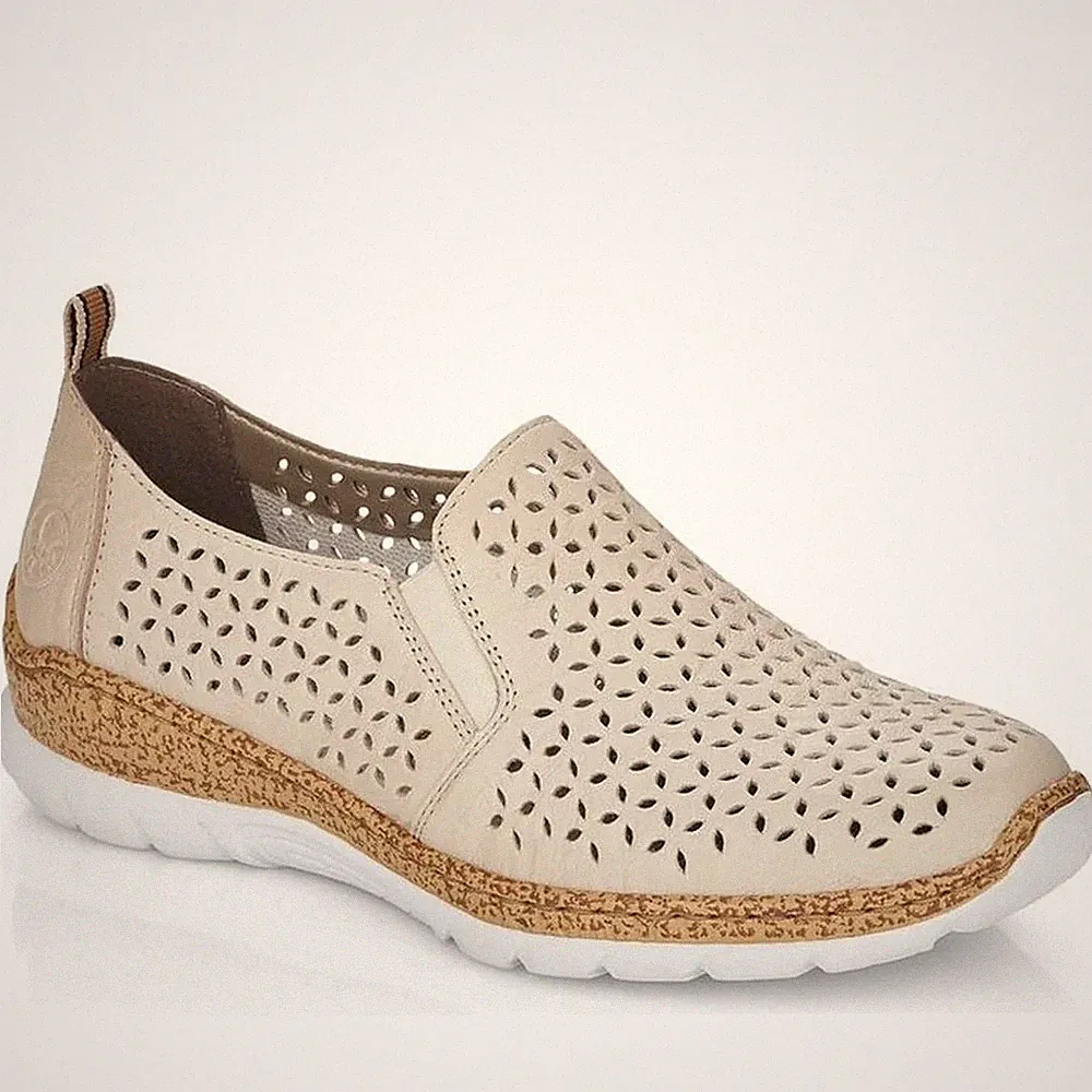 Rieker Damen Beige Leder Loafer Freizeit N4251-60
