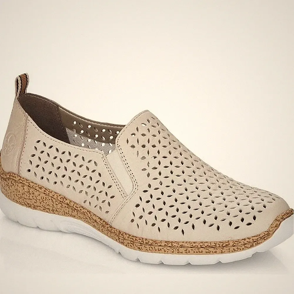 Rieker Damen Beige Leder Loafer Freizeit N4251-60