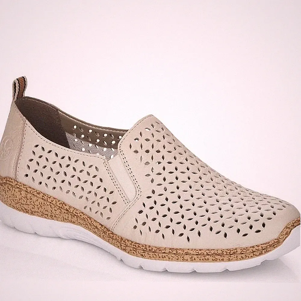 Rieker Damen Beige Leder Loafer Freizeit N4251-60