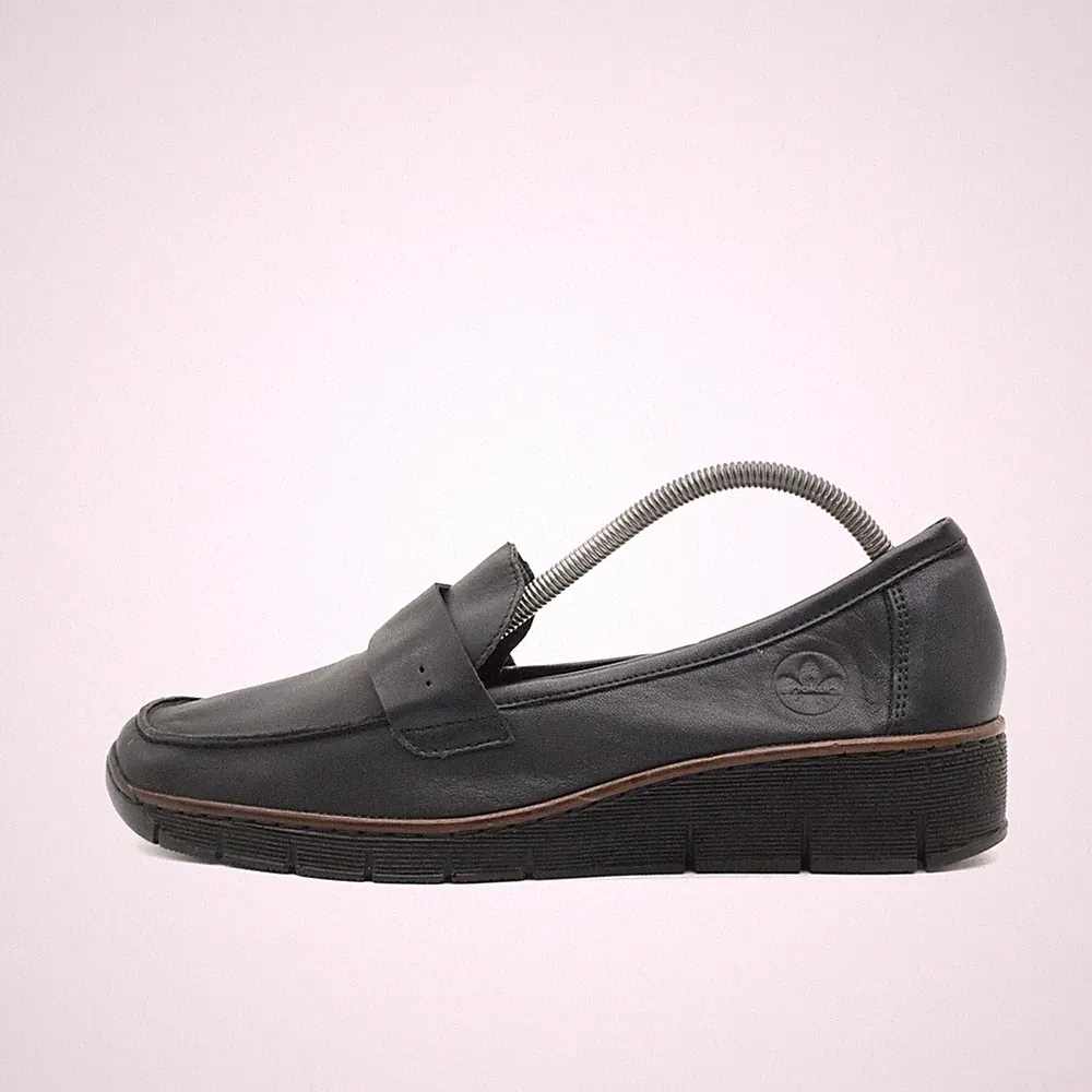 Rieker Damen Halbschuhe EU 41 Loafer Komfort schwarz Leder Low Top Bequeme Sohle