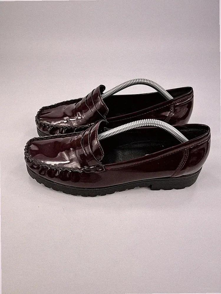 Rieker Damen Halbschuhe Flats Burgund Lack UK 6 bequeme Slipper