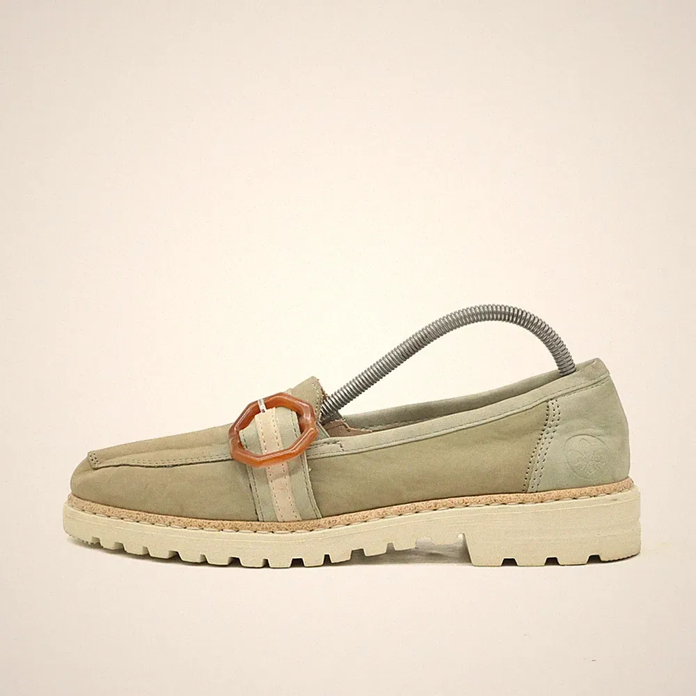 Rieker Damen Loafer Schnalle Slipper Grü Nubukleder Low-Top Leicht Komfort EU 39