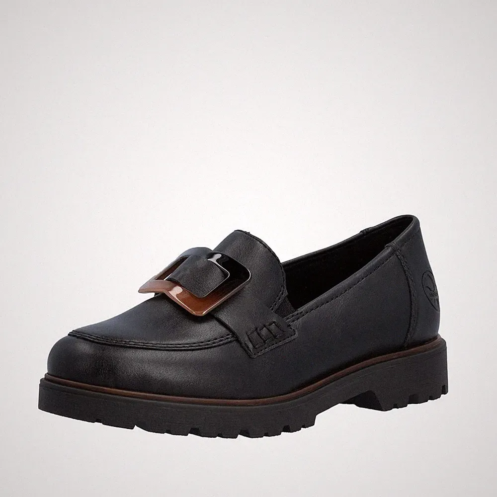 Rieker Damen Loafer Schwarz 45553-00 Slipper Halbschuhe Schlupfschuhe