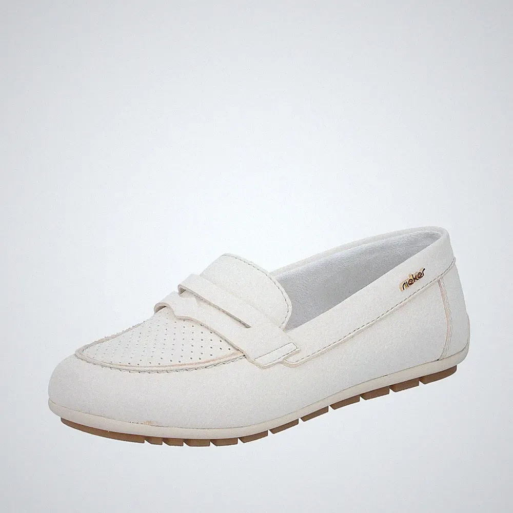 RIEKER Damen Loafer Slipper creme weiß 43862-80 weich und bequem lose Einlage