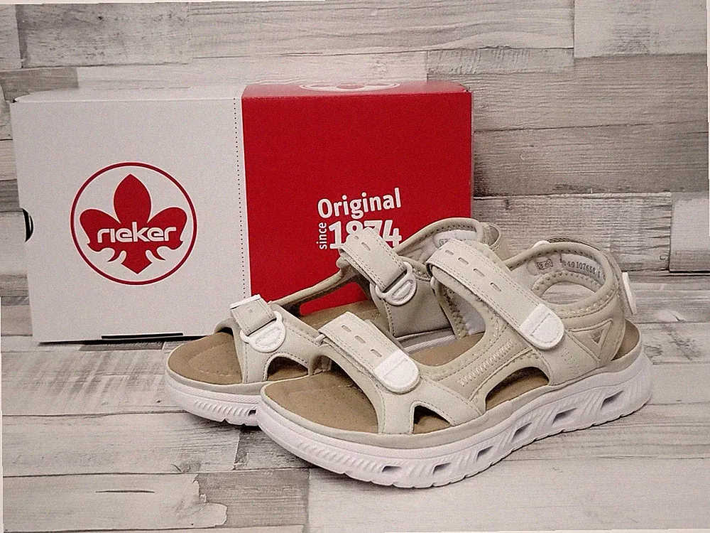 Rieker Damen Sandale beige dicker durchbrochener Laufsohle mit Klettverschluss