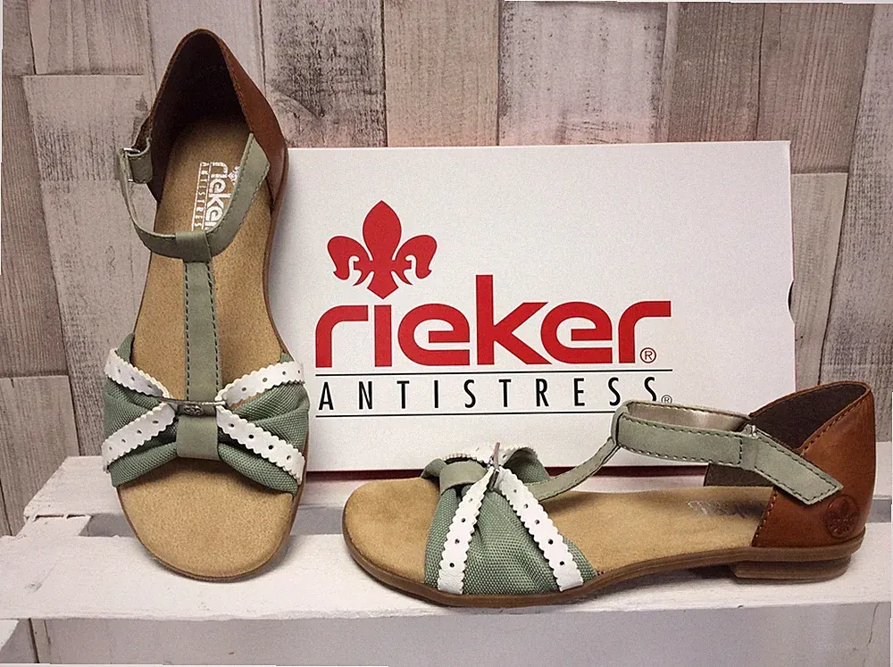 Rieker Damen Sandale mint grün weiß, geschlossener Ferse braun Riemchensandale