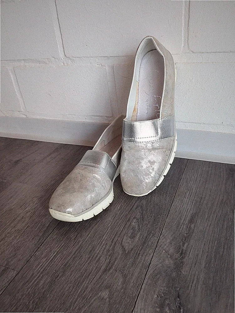 Rieker Damen Schuhe Loafer Silber Größe 38