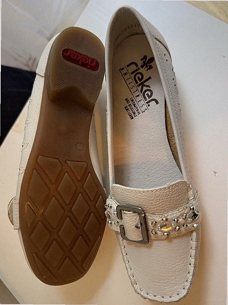Rieker Damen Slipper Mokassins Loafer weiß Leder Gr.39 schmal